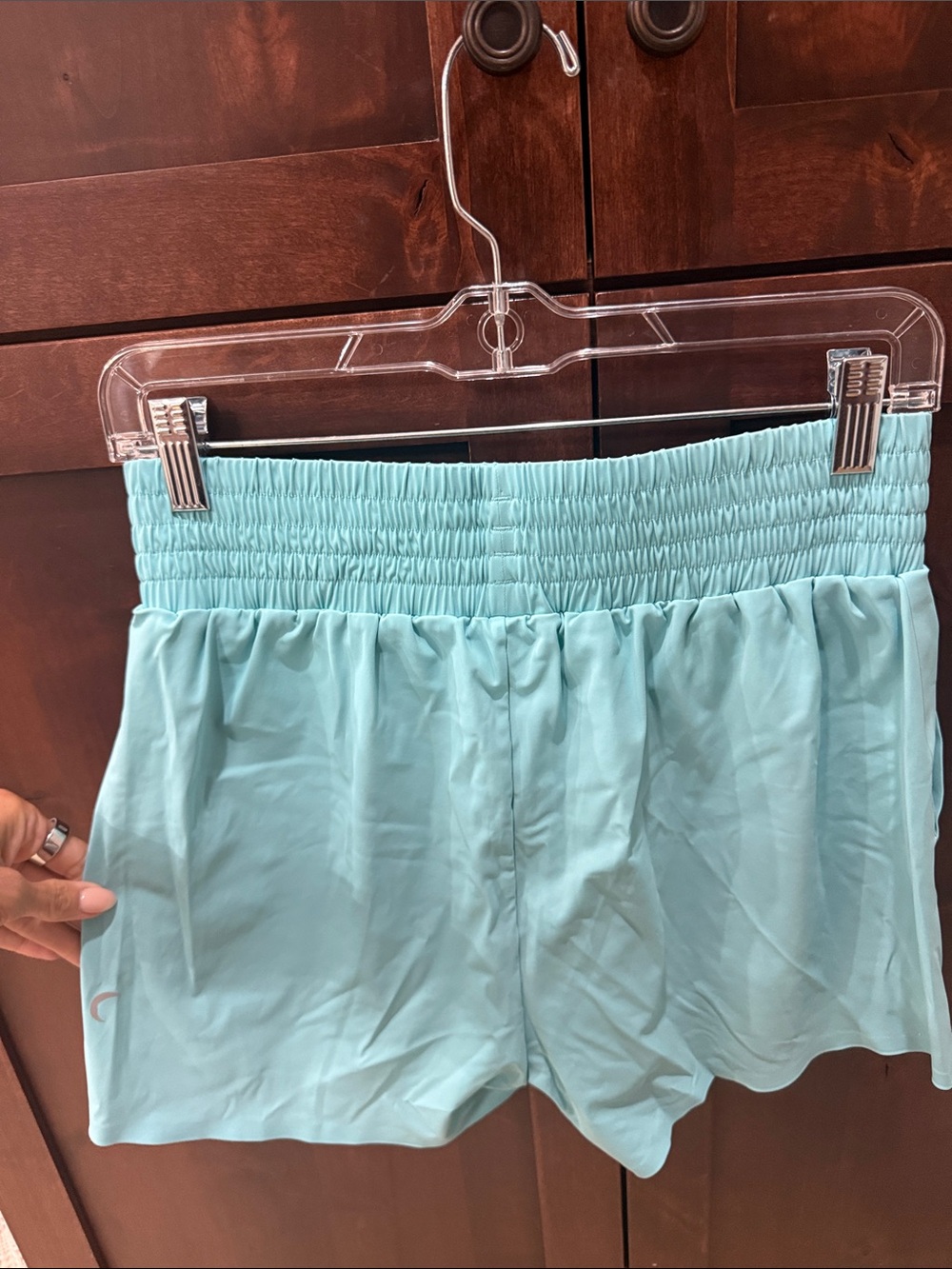ZYIA Light Aqua Smocked Waist Athletic Shorts - Picture 3 of 7